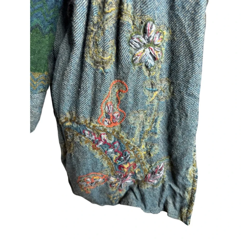 Soft‎ Surroundings Izmir Wool Embroidered Open Front Jacket Paisley Floral XL